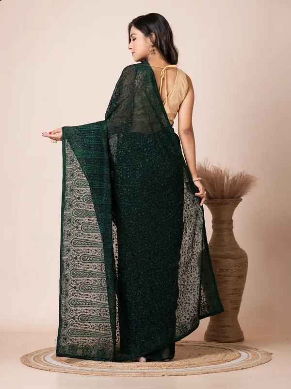 Dark_Green_Georgette_Printed_Saree_For_Women