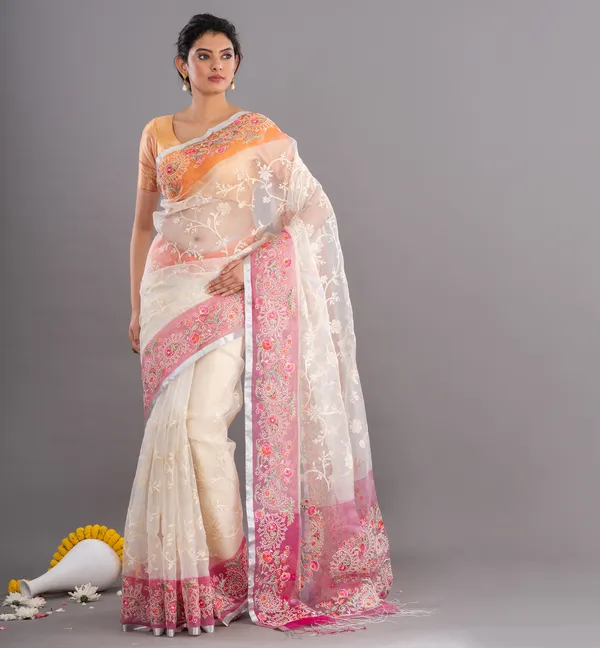 Cream_Sheer_Floral_Border_Saree_for_Women