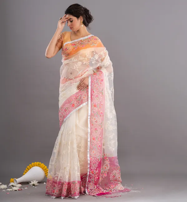 Cream_Sheer_Floral_Border_Saree_for_Women
