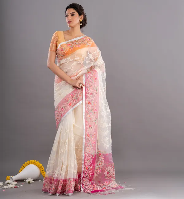 Cream_Sheer_Floral_Border_Saree_for_Women