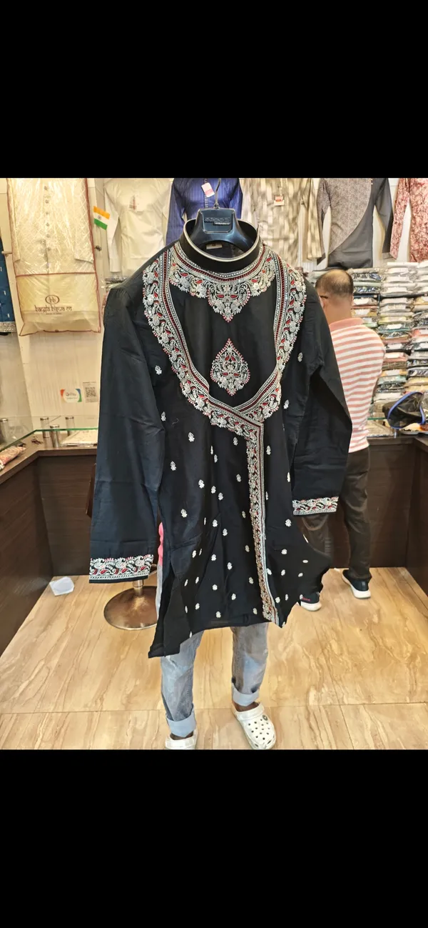 Black_Embroidered_Kurta_Pajama_Set_for_Men_-_Traditional_Bengali