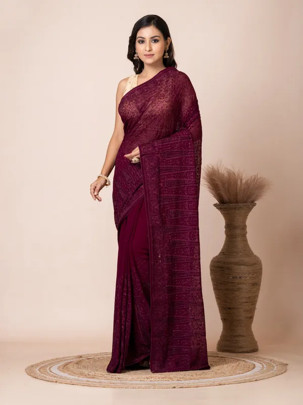 Maroon_Georgette_Printed_Saree_For_Women