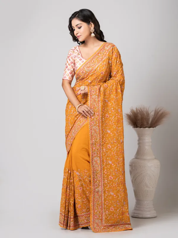 Elegant_Mustard_Calabrese_Fancy_Chiffon_Saree_with_Jal_Work