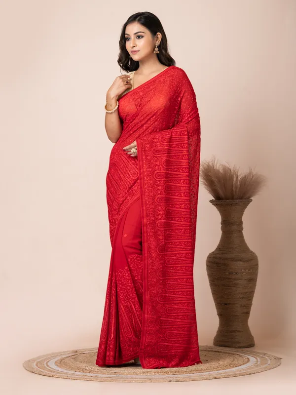 Bold_Red_Fancy_Chiffon_Saree_with_Jal_Work