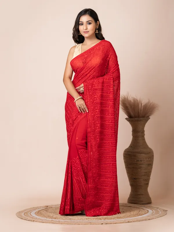 Bold_Red_Fancy_Chiffon_Saree_with_Jal_Work