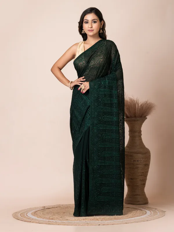 Luxurious_Dark_Green_Fancy_Chiffon_Saree_with_Jal_Work