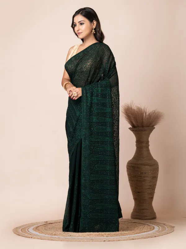 Luxurious_Dark_Green_Fancy_Chiffon_Saree_with_Jal_Work
