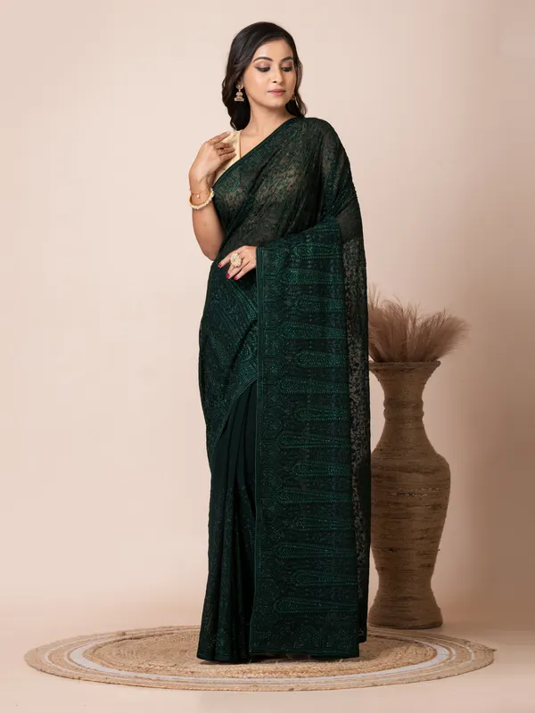 Luxurious_Dark_Green_Fancy_Chiffon_Saree_with_Jal_Work