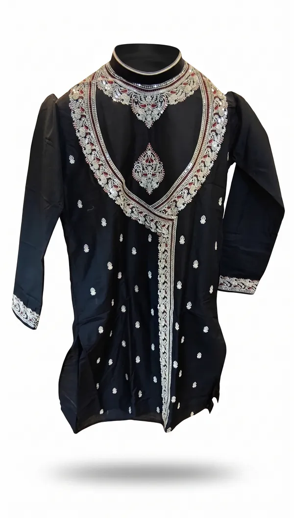 Black_Embroidered_Straight_Kurta_Pajama_Set_for_Men_-_Traditional_Bengali