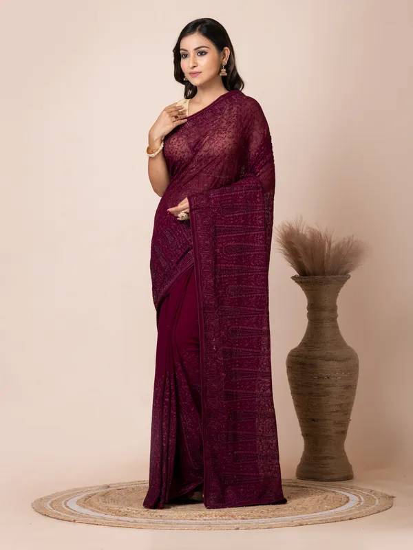 Exquisite_Wine_Chiffon_Saree_with_Jal_Work