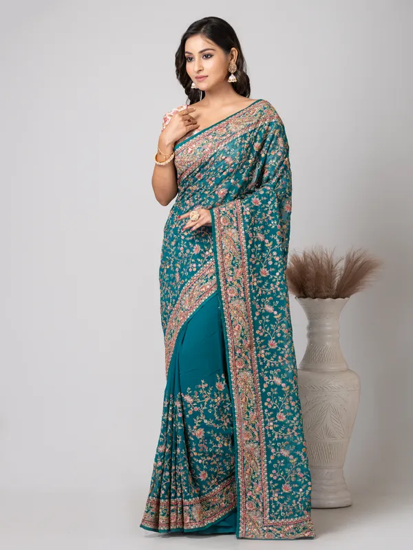 Vibrant_Royal_Cyan_Fancy_Chiffon_Saree_with_Jal_Work