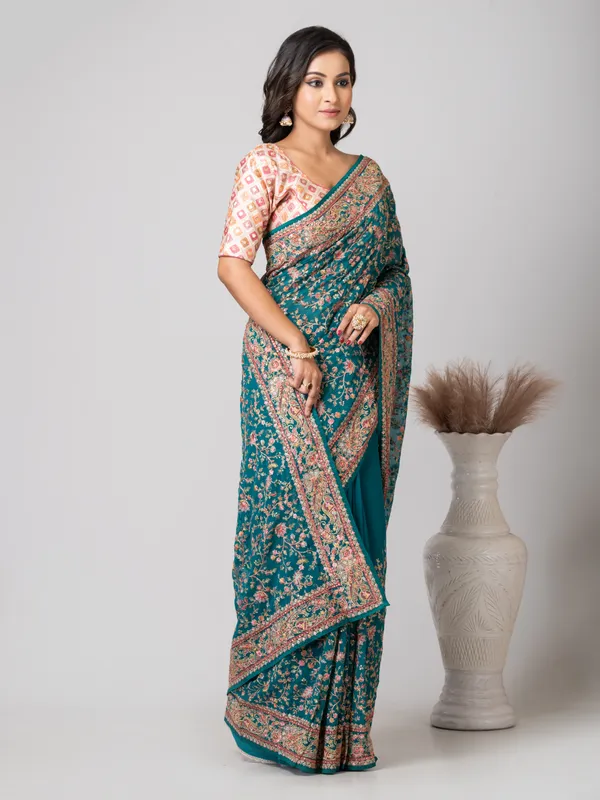 Vibrant_Royal_Cyan_Fancy_Chiffon_Saree_with_Jal_Work