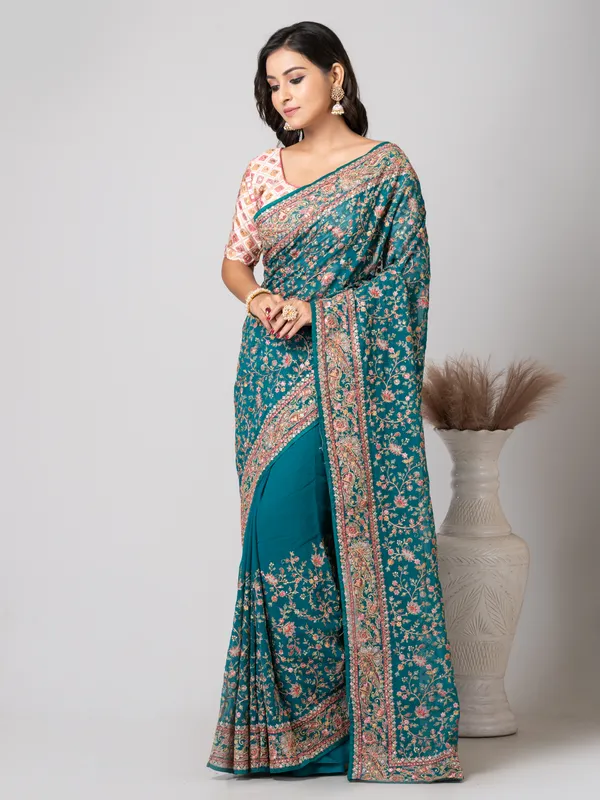 Vibrant_Royal_Cyan_Fancy_Chiffon_Saree_with_Jal_Work