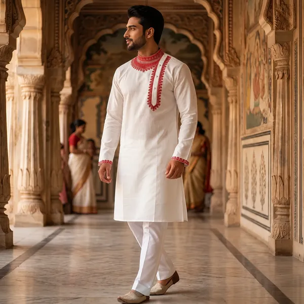 White_Cotton_Slub_Straight_Embroidered_Kurta_Pajama_Set_For_Men