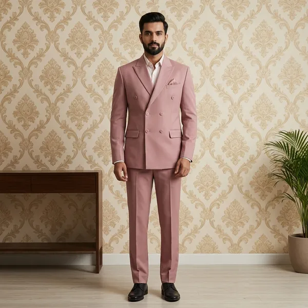 Pink_Georgette_Double_Breasted_Suit_Set_For_Men