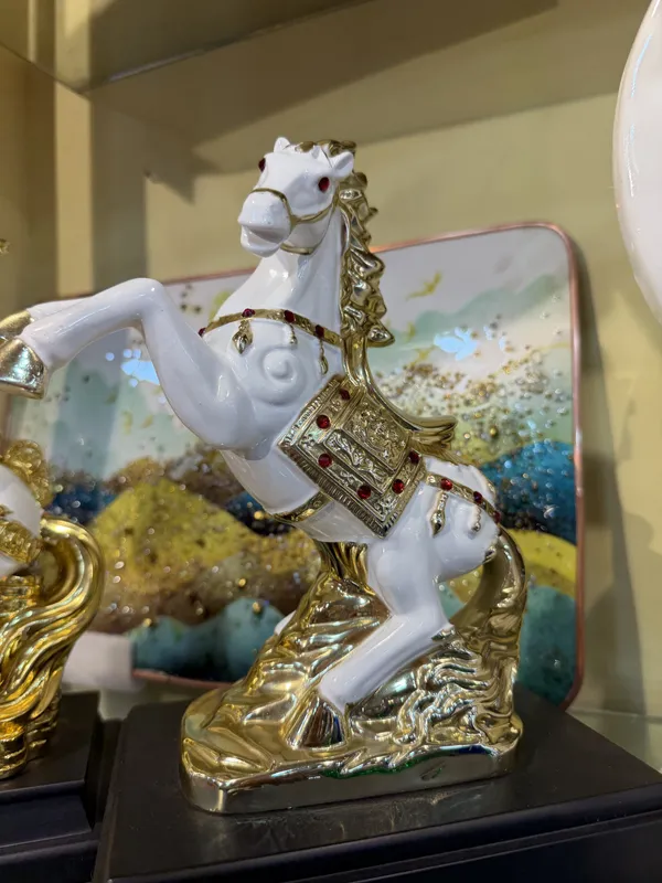 White_And_Gold_Rearing_Horse_Decorative_Figurine