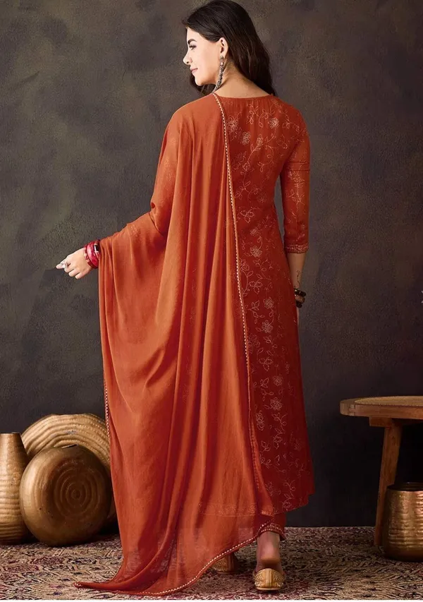 Orange_Georgette_Anarkali_Foil_Printed_Kurta_Set_For_Women