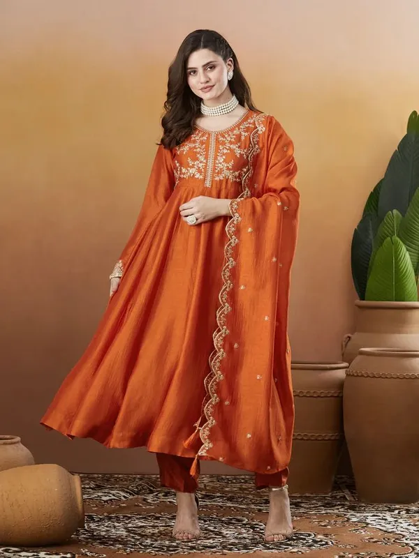 Orange_Silk_Blend_Anarkali_Embroidered_Kurta_Set_For_Women