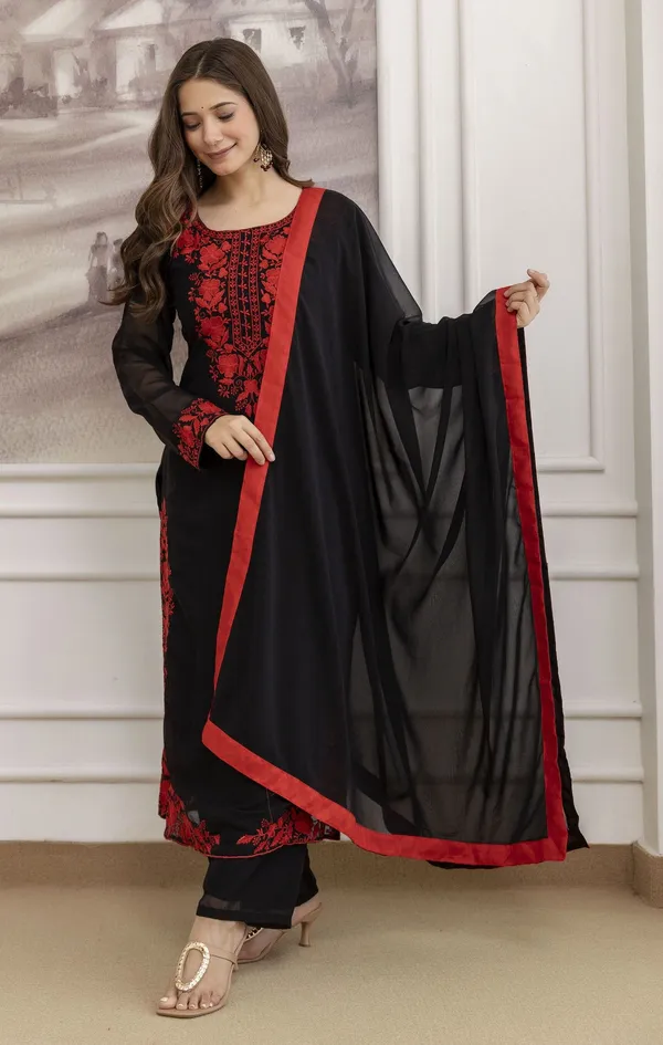 Black_Georgette_Straight_Embroidered_Kurta_Set_For_Women