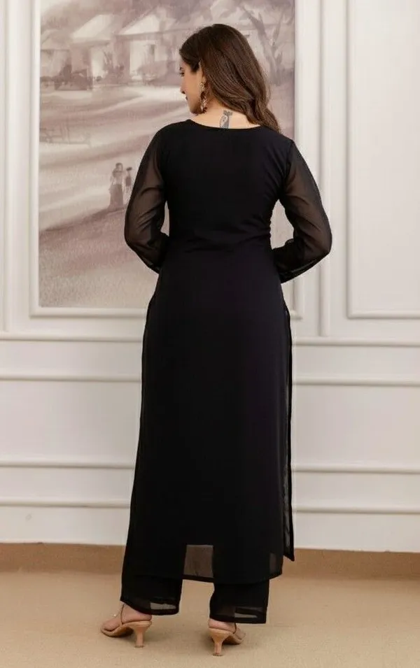 Black_Georgette_Straight_Embroidered_Kurta_Set_For_Women
