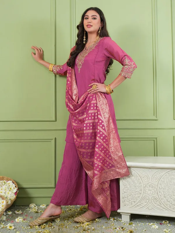 Pink_Silk_Blend_Embroidered_Straight_Kurta_Palazzo_Set_For_Women