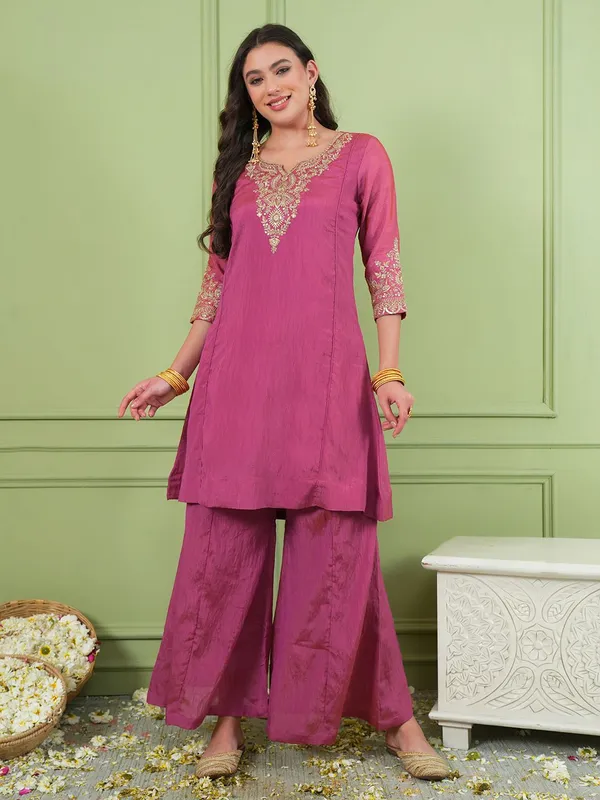 Pink_Silk_Blend_Embroidered_Straight_Kurta_Palazzo_Set_For_Women