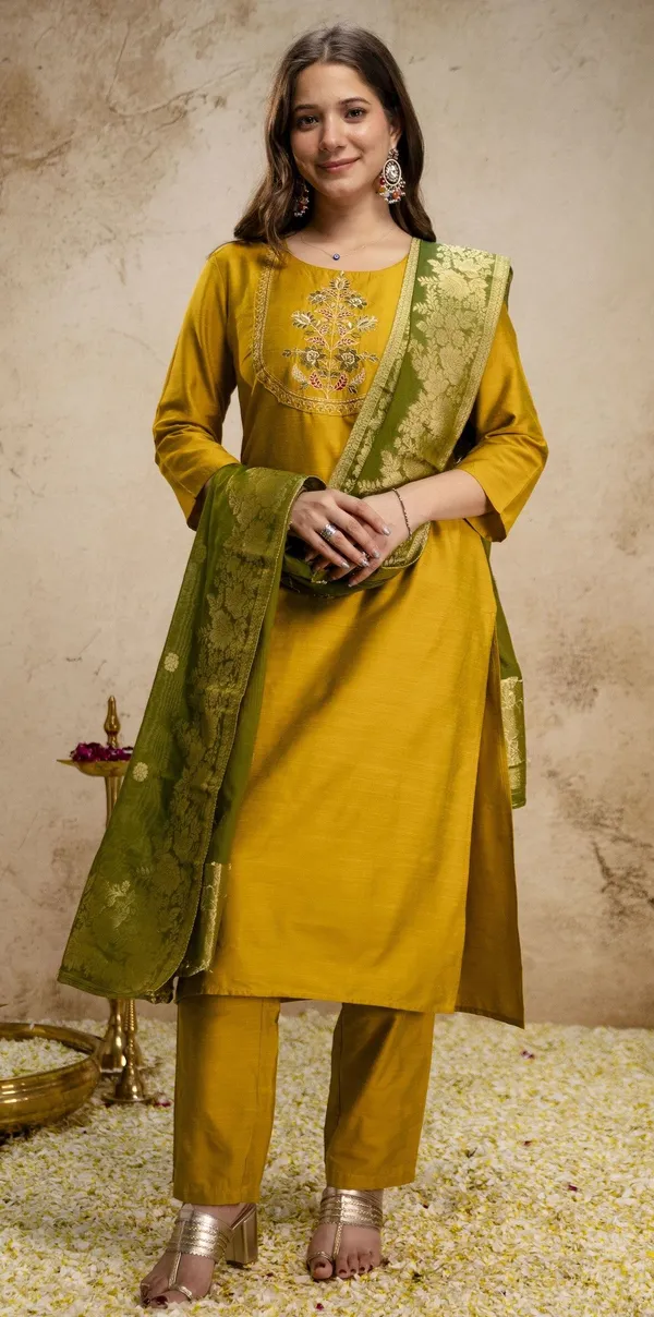 Yellow_Silk_Blend_Straight_Embroidered_Kurta_Set_For_Women