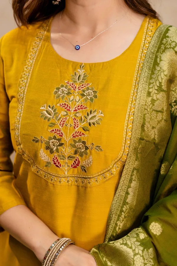 Yellow_Silk_Blend_Straight_Embroidered_Kurta_Set_For_Women