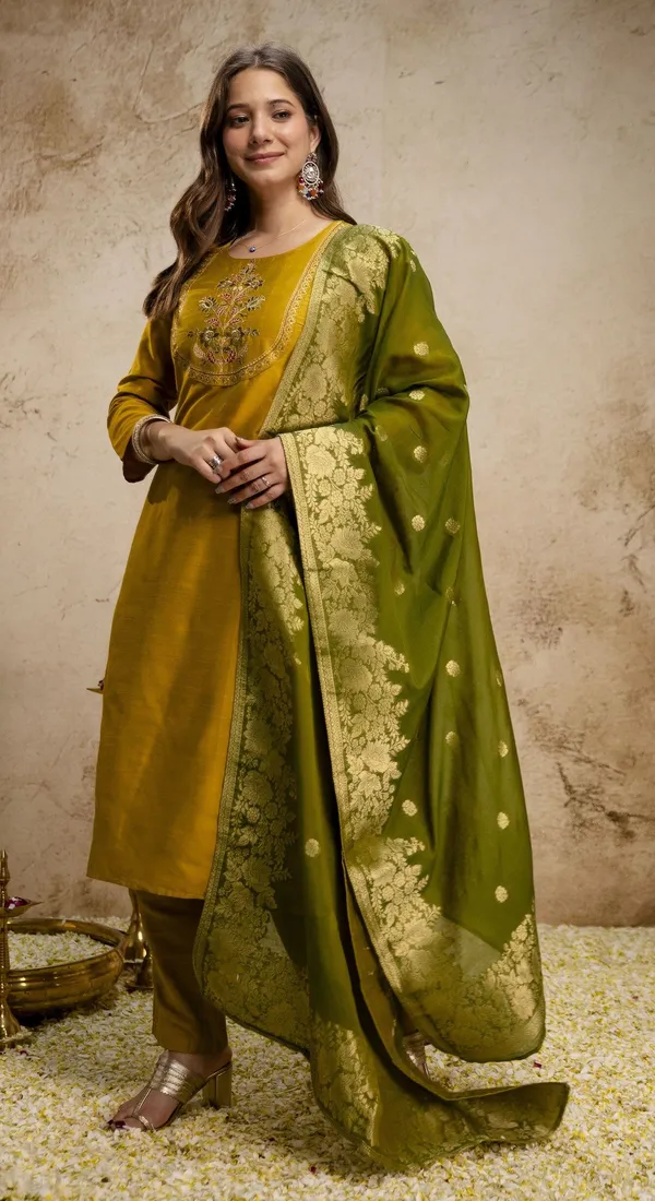 Yellow_Silk_Blend_Straight_Embroidered_Kurta_Set_For_Women