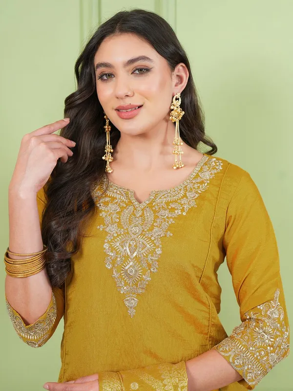 Gold_Silk_Blend_Straight_Embroidered_Kurta_Palazzo_Set_For_Women