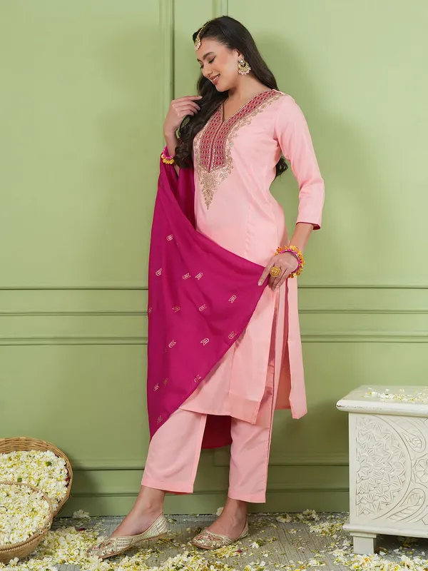 Peach_Cotton_Blend_Embroidered_Straight_Kurta_Pant_Set_For_Women