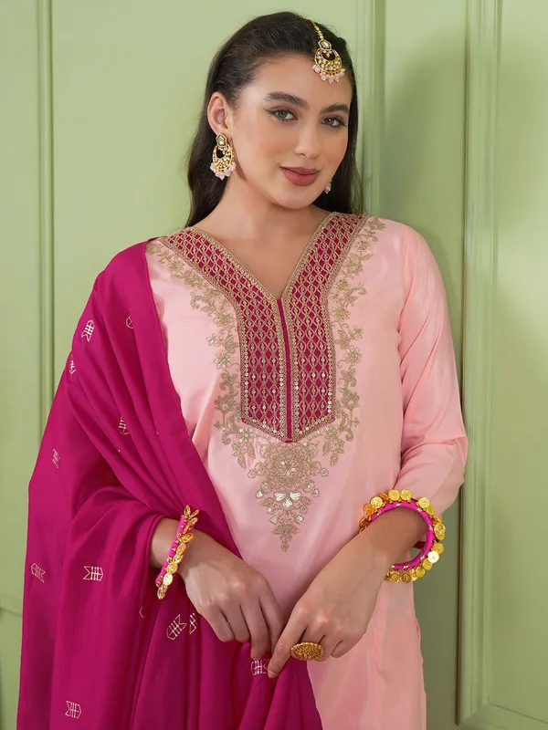 Peach_Cotton_Blend_Embroidered_Straight_Kurta_Pant_Set_For_Women
