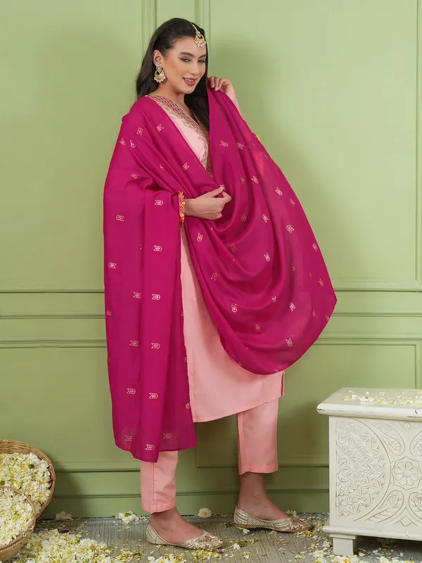 Peach_Cotton_Blend_Embroidered_Straight_Kurta_Pant_Set_For_Women