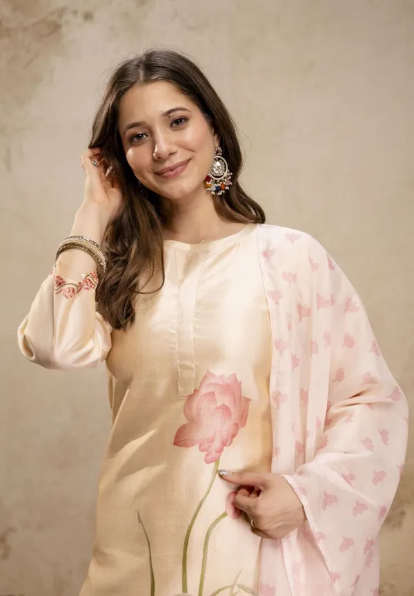 Beige_Silk_Blend_Straight_Floral_Print_Kurta_Set_For_Women
