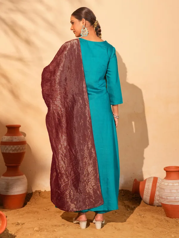 Light_Blue_Silk_Blend_Embroidered_Kurta_Pant_Dupatta_Set_For_Women