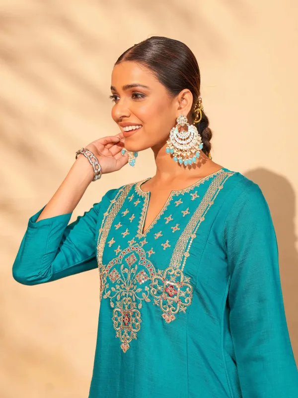 Light_Blue_Silk_Blend_Embroidered_Kurta_Pant_Dupatta_Set_For_Women
