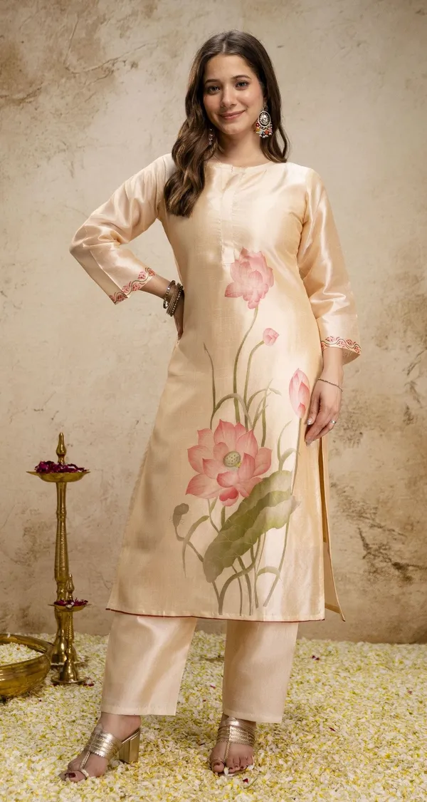 Pink_Silk_Blend_Floral_Print_Kurta_Set_For_Women