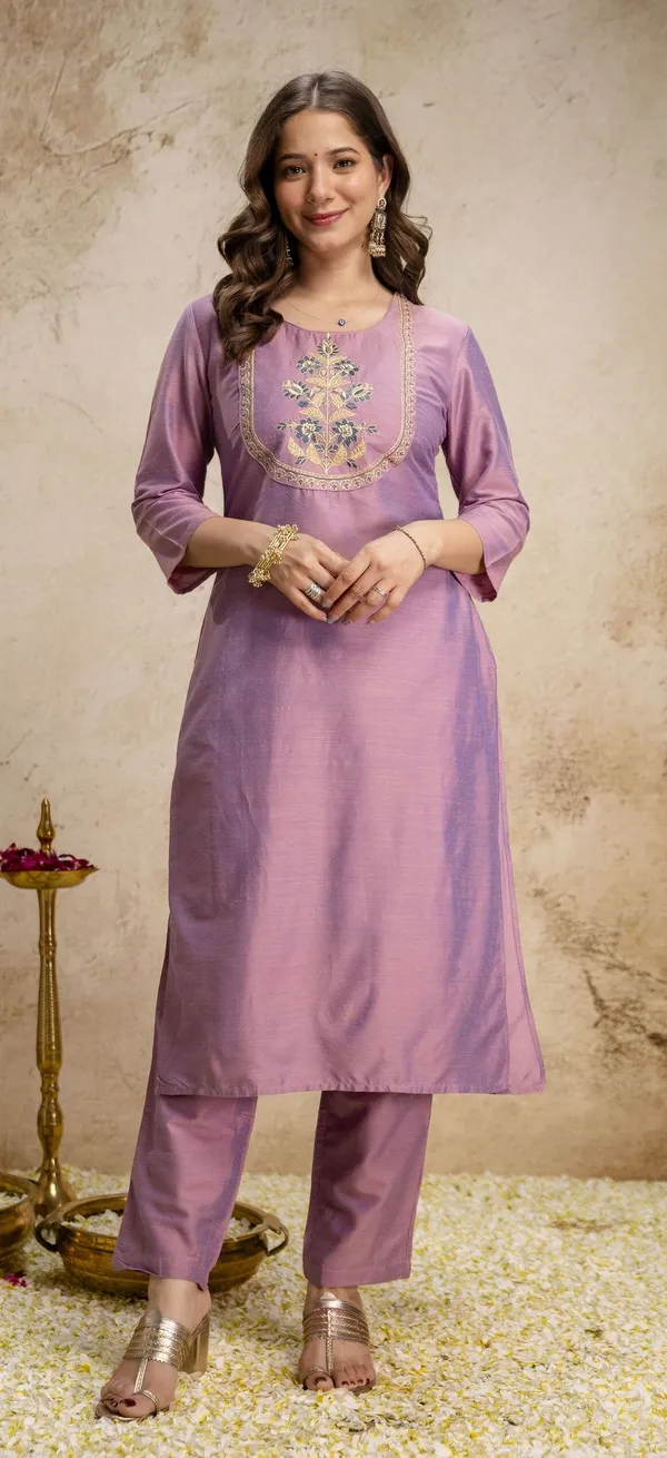 Pink_Silk_Blend_Kurta_Set_For_Women
