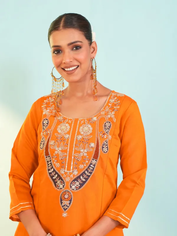 Orange_Viscose_Rayon_Sequin_Embroidered_Anarkali_Kurta_Set_For_Women