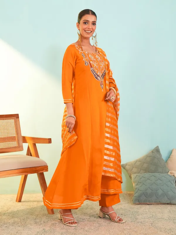 Orange_Viscose_Rayon_Sequin_Embroidered_Anarkali_Kurta_Set_For_Women
