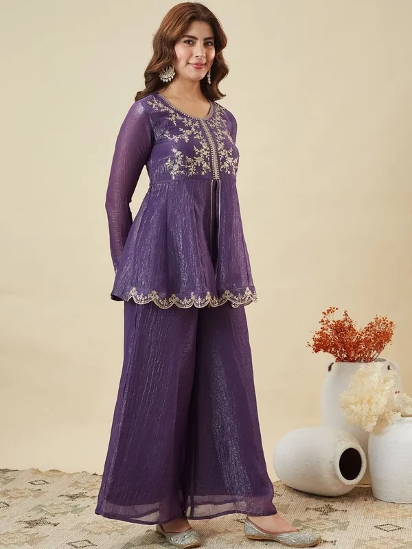 Purple_Silk_Blend_Straight_Embroidered_Kurta_Set_For_Women