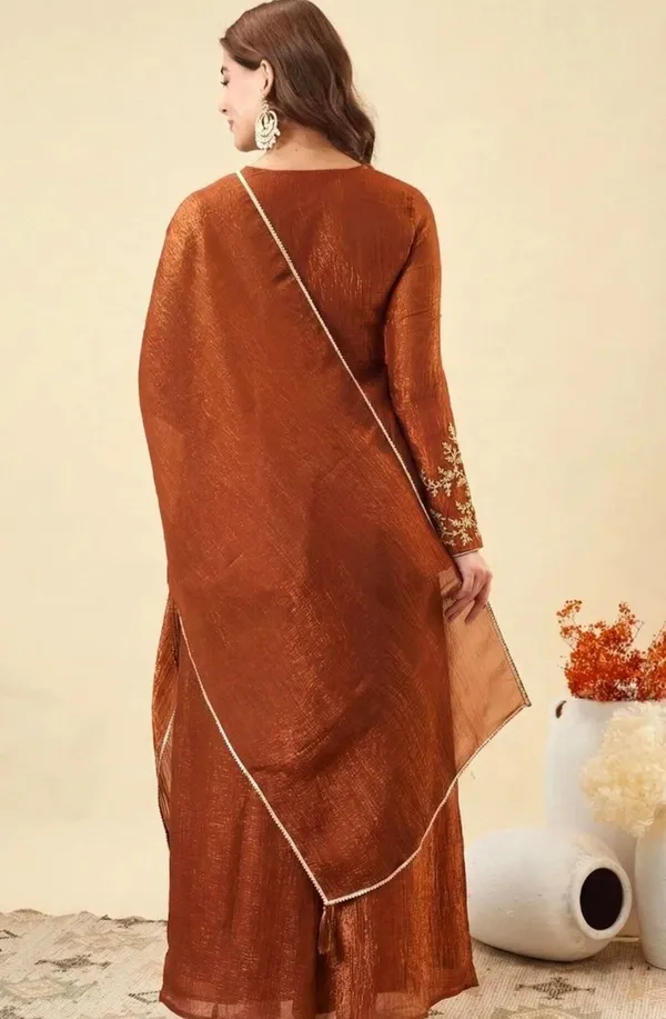 Rust_Orange_Silk_Blend_Straight_Embroidered_Kurta_Set_For_Women