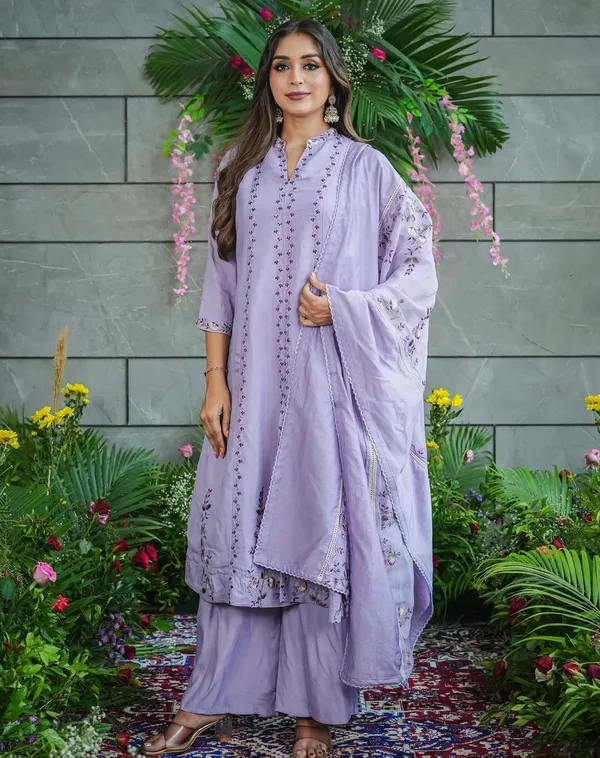 Lavender_Muslin_Cotton_Embroidered_Flared_Kurta_Palazzo_Set_For_Women