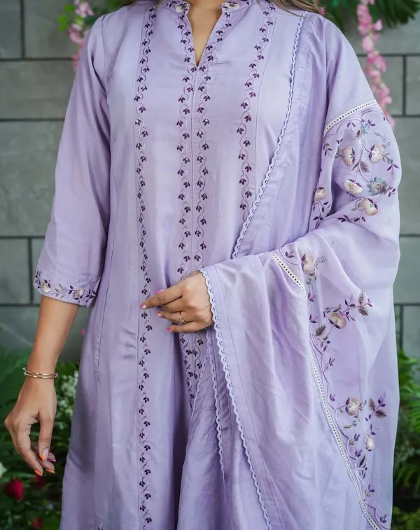 Lavender_Muslin_Cotton_Embroidered_Flared_Kurta_Palazzo_Set_For_Women
