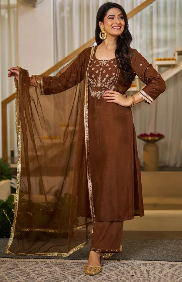 Brown_Art_Silk_Straight_Embroidered_Kurta_Set_For_Women