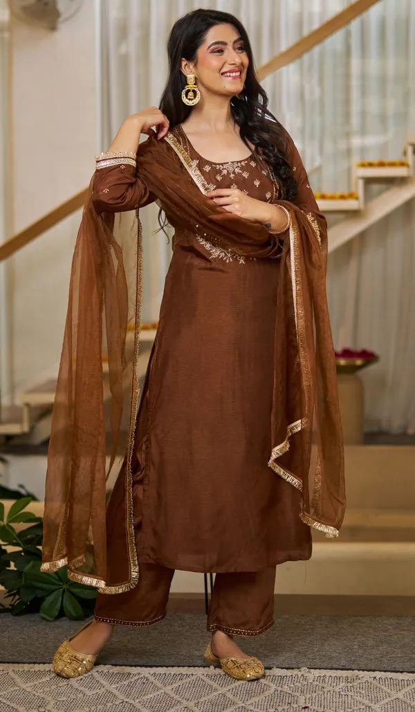 Brown_Art_Silk_Straight_Embroidered_Kurta_Set_For_Women