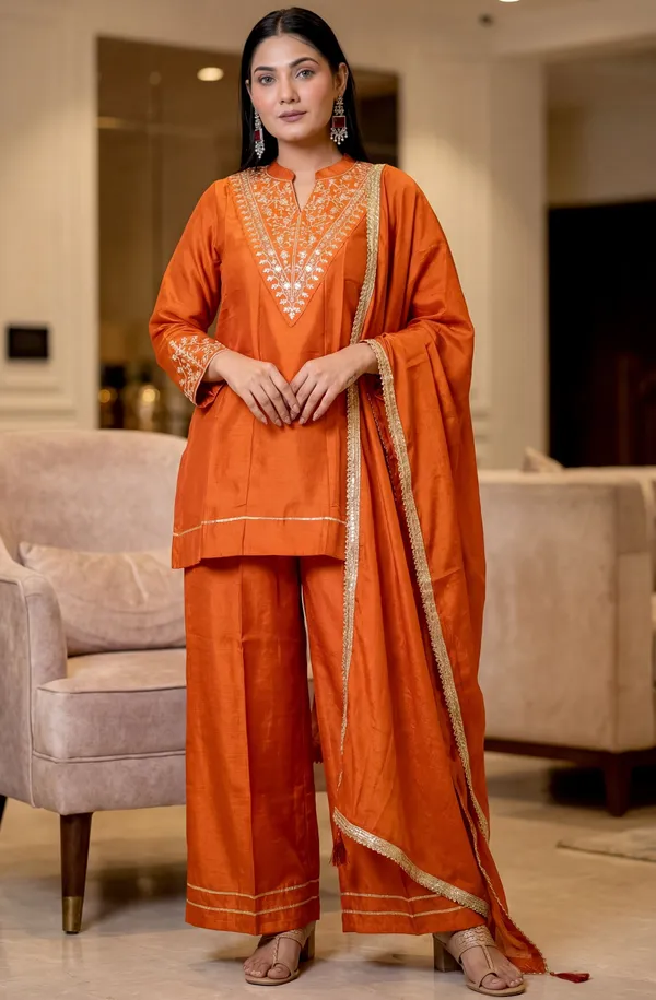 Orange_Art_Silk_Embroidered_Kurta_Palazzo_Set_For_Women
