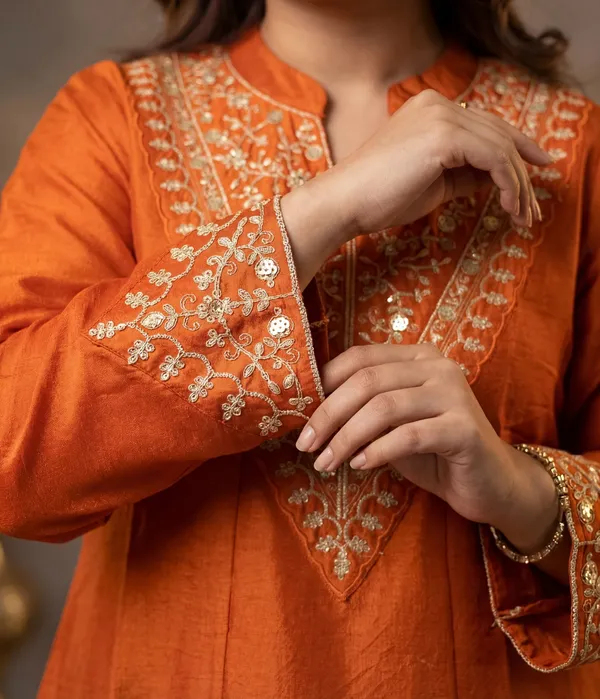 Orange_Art_Silk_Embroidered_Kurta_Palazzo_Set_For_Women