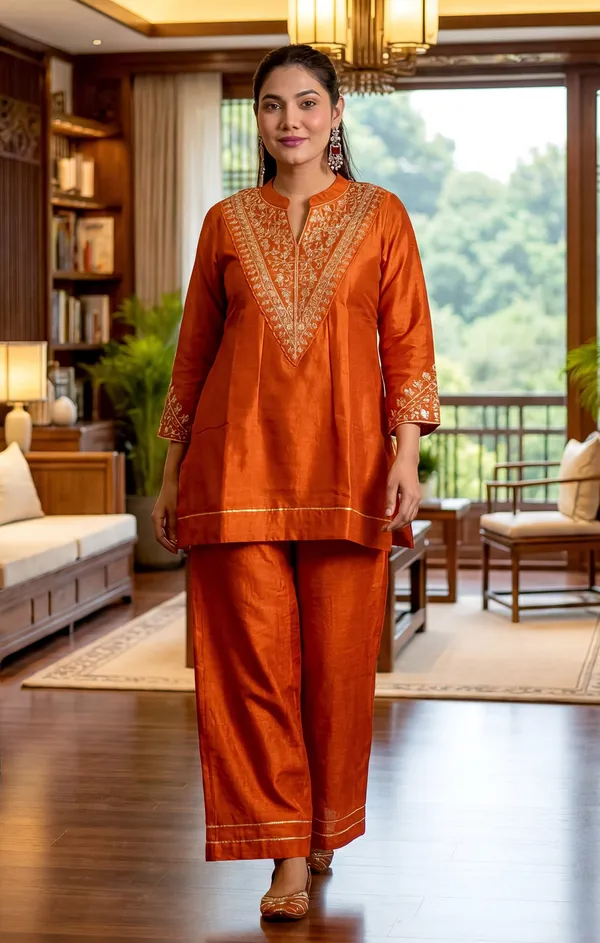 Orange_Art_Silk_Embroidered_Kurta_Palazzo_Set_For_Women