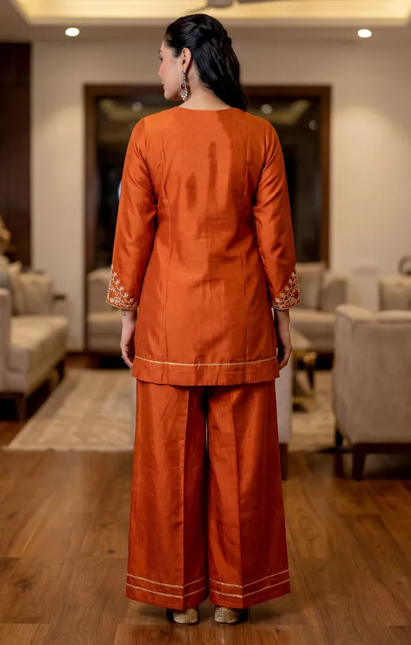 Orange_Art_Silk_Embroidered_Kurta_Palazzo_Set_For_Women